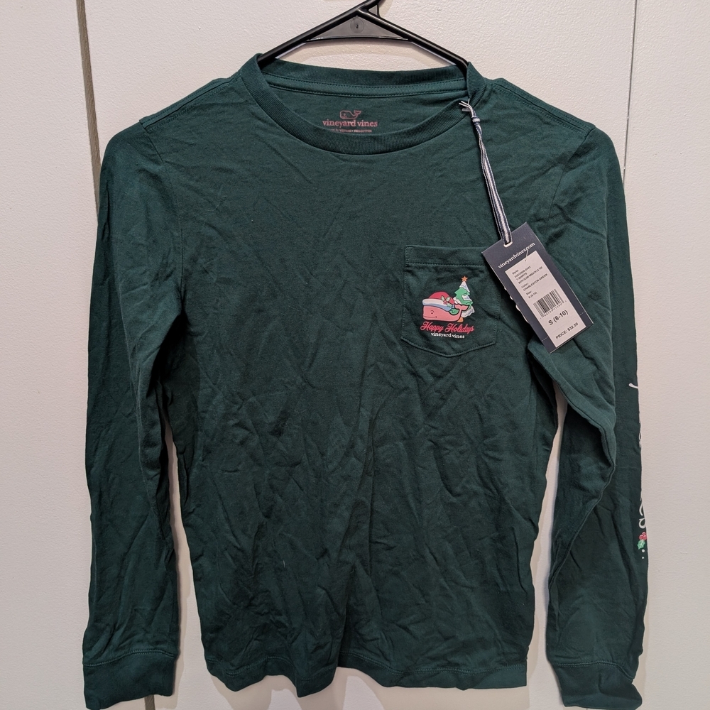 NWT Vineyard Vines Boys Holiday Themed Glow-in-the-Dark Long-Sleeve Cotton Shirt